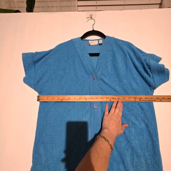 Vtg Womens Blue Terry Cloth Button Down Cover Up Dress Medium Swim Casual Lounge - Picture 9 of 10